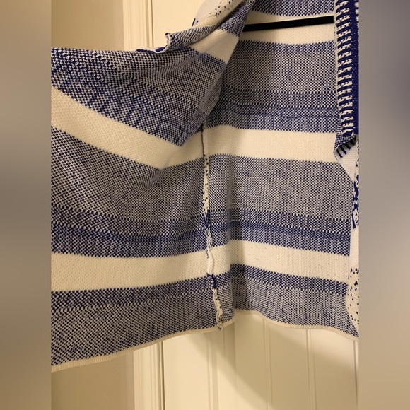 FOREVER 21 Blue White Gray Striped High Low Open Front Long Sleeve Cardigan Sz M - Picture 7 of 8